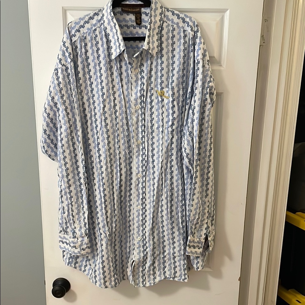 Rocawear Blue and White Casual Button Down Shirt 4X